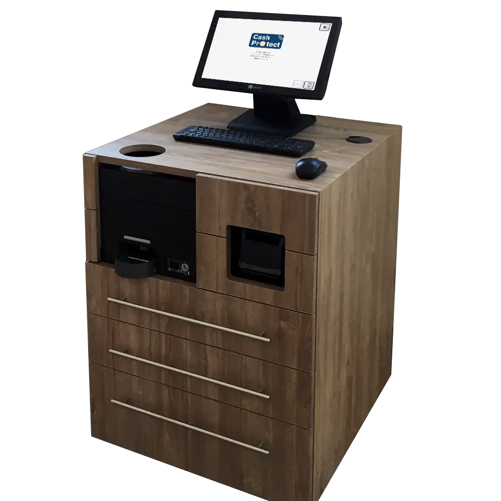 mueble con el sistema de gestión de efectivo cashprotect incorporado