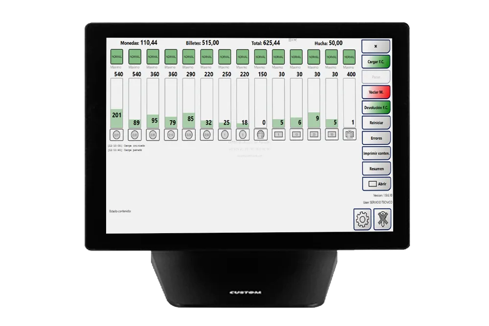 imagen de los niveles de monedas y billetes en el sistema de gestión de efectivo CashProtect