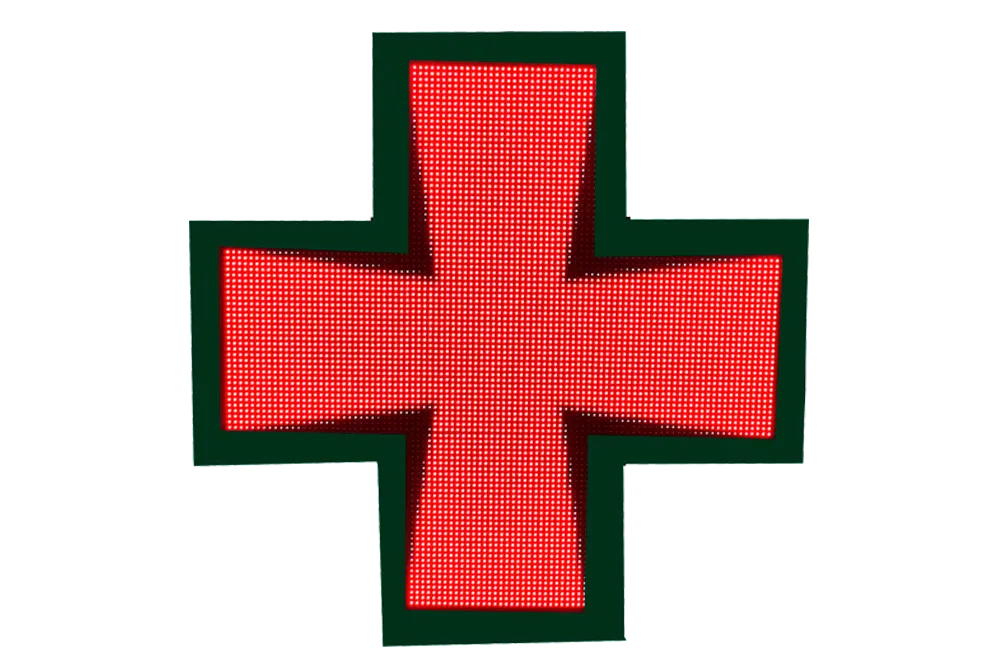 imagen de la cruz de farmacia para barcelona en rojo norma de expofarm