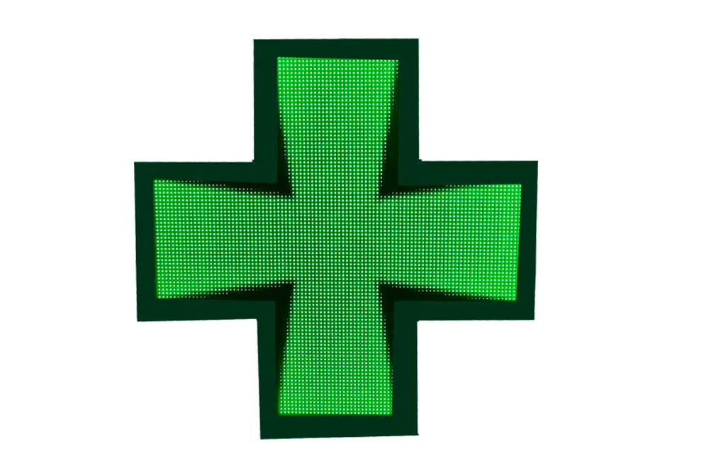 imagen de la cruz de farmacia norma de color verde para barcelona de Expofarm