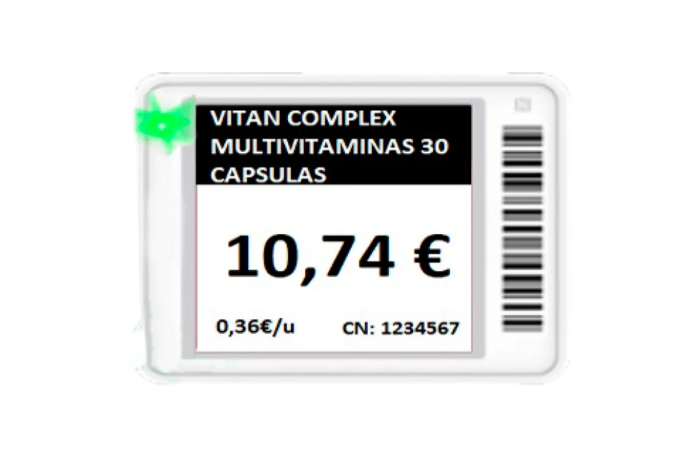 imagen de una de las etiquetas electrónicas de Expofarm